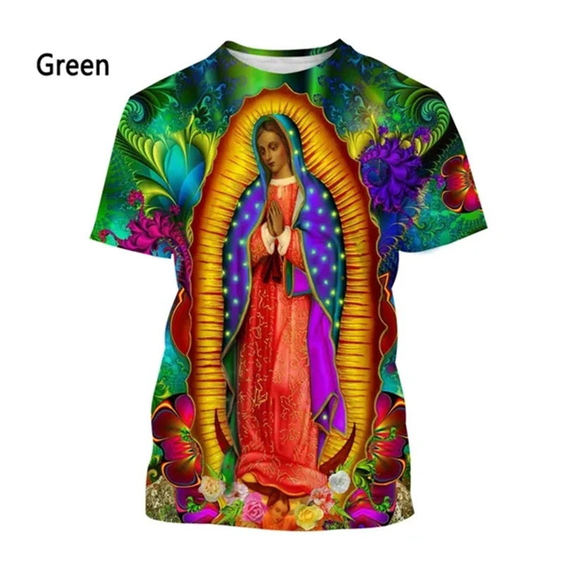 New Fashion Unisex, Central & South American Virgin Mary Designs, Casual Short-Sleeve T-Shirts - ALOE WINGS STORE