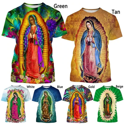 New Fashion Unisex, Central & South American Virgin Mary Designs, Casual Short-Sleeve T-Shirts - ALOE WINGS STORE
