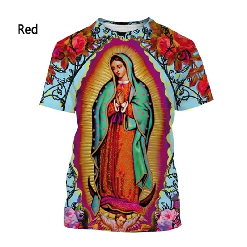 New Fashion Unisex, Central & South American Virgin Mary Designs, Casual Short-Sleeve T-Shirts - ALOE WINGS STORE