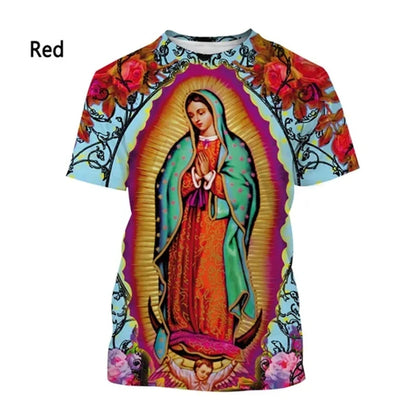 New Fashion Unisex, Central & South American Virgin Mary Designs, Casual Short-Sleeve T-Shirts - ALOE WINGS STORE