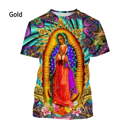 New Fashion Unisex, Central & South American Virgin Mary Designs, Casual Short-Sleeve T-Shirts - ALOE WINGS STORE