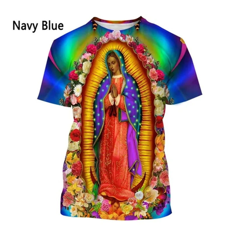 New Fashion Unisex, Central & South American Virgin Mary Designs, Casual Short-Sleeve T-Shirts - ALOE WINGS STORE