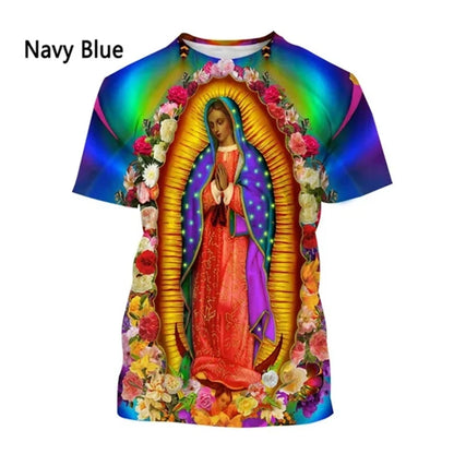 New Fashion Unisex, Central & South American Virgin Mary Designs, Casual Short-Sleeve T-Shirts - ALOE WINGS STORE