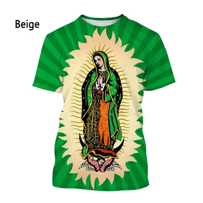 New Fashion Unisex, Central & South American Virgin Mary Designs, Casual Short-Sleeve T-Shirts - ALOE WINGS STORE