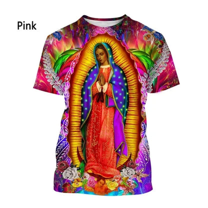 New Fashion Unisex, Central & South American Virgin Mary Designs, Casual Short-Sleeve T-Shirts - ALOE WINGS STORE