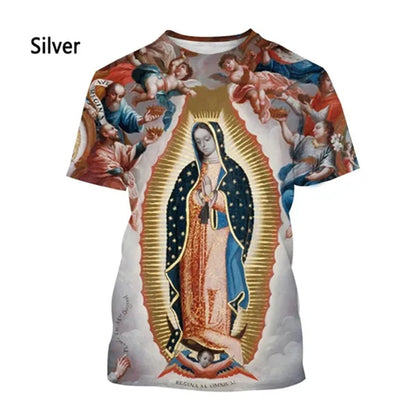 New Fashion Unisex, Central & South American Virgin Mary Designs, Casual Short-Sleeve T-Shirts - ALOE WINGS STORE