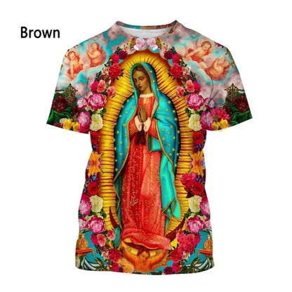 New Fashion Unisex, Central & South American Virgin Mary Designs, Casual Short-Sleeve T-Shirts - ALOE WINGS STORE