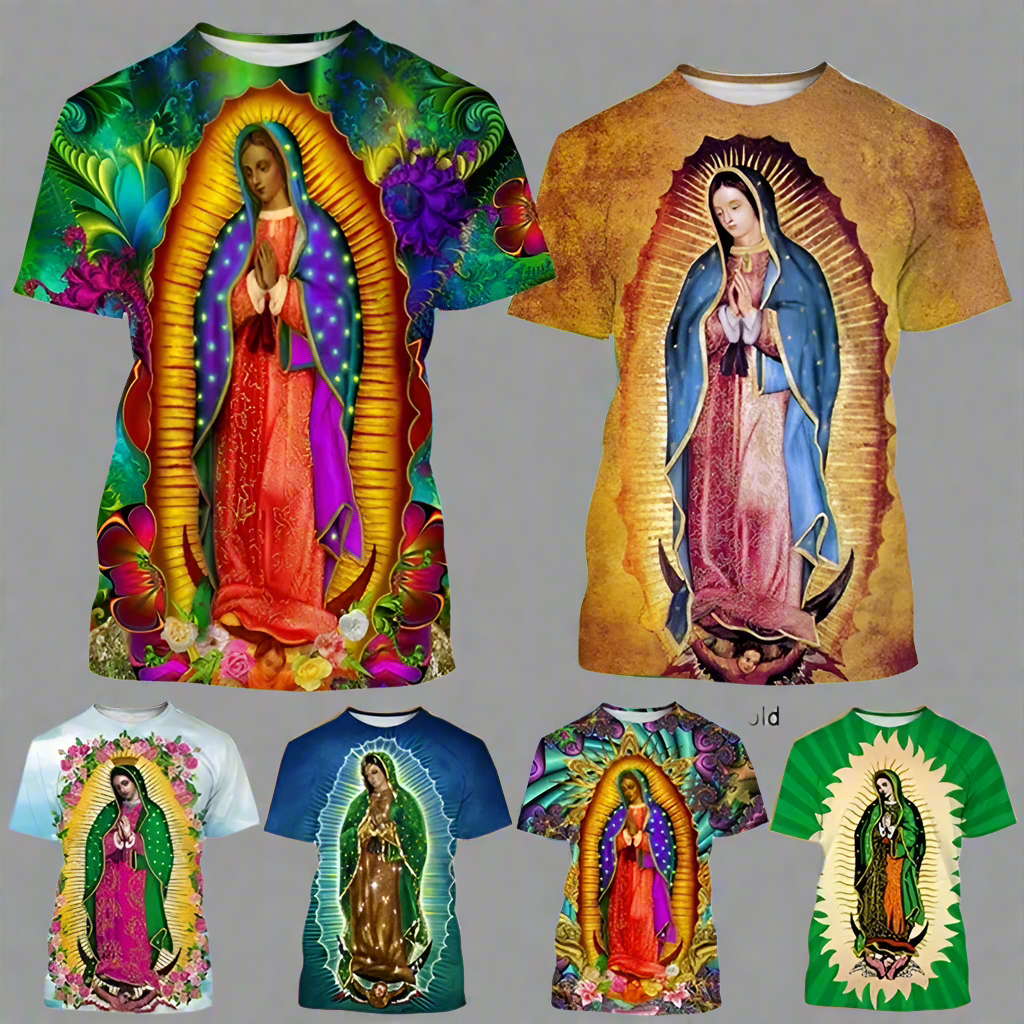 New Fashion Unisex, Central & South American Virgin Mary Designs, Casual Short-Sleeve T-Shirts - ALOE WINGS STORE