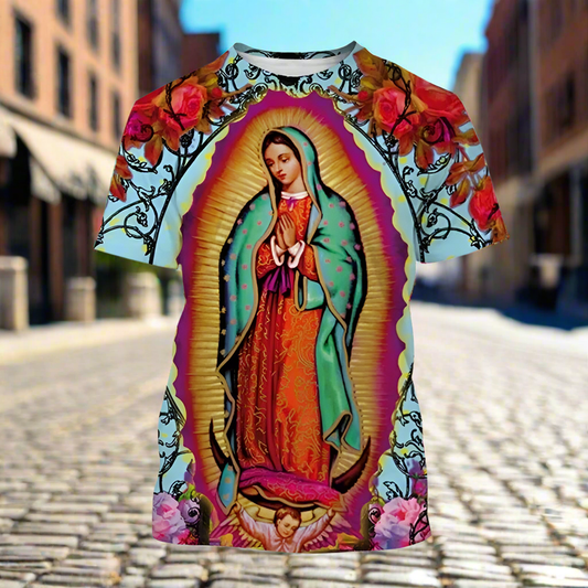 New Fashion Unisex, Central & South American Virgin Mary Designs, Casual Short-Sleeve T-Shirts - ALOE WINGS STORE