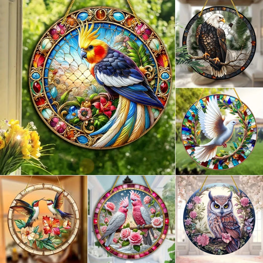 White Dove, Parrot, Owl & Eagle Suncatcher – Translucent Acrylic Round Art Sign | Stunning Window, Yard & Home Décor - ALOE WINGS STORE