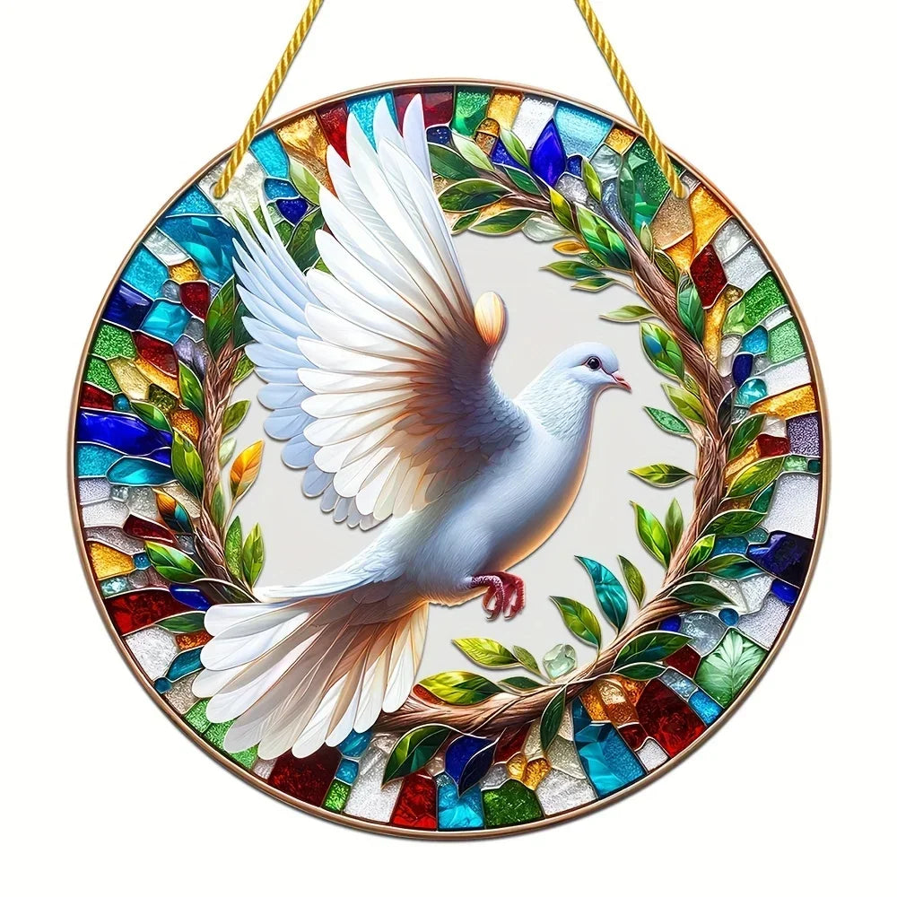 White Dove, Parrot, Owl & Eagle Suncatcher – Translucent Acrylic Round Art Sign | Stunning Window, Yard & Home Décor - ALOE WINGS STORE