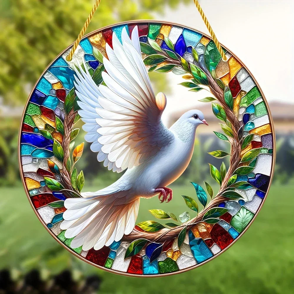 White Dove, Parrot, Owl & Eagle Suncatcher – Translucent Acrylic Round Art Sign | Stunning Window, Yard & Home Décor - ALOE WINGS STORE