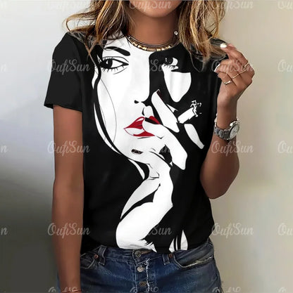 Woman Face Shape Fashion T-Shirt (S- 5XL) [SELECTION] - ALOE WINGS STORE