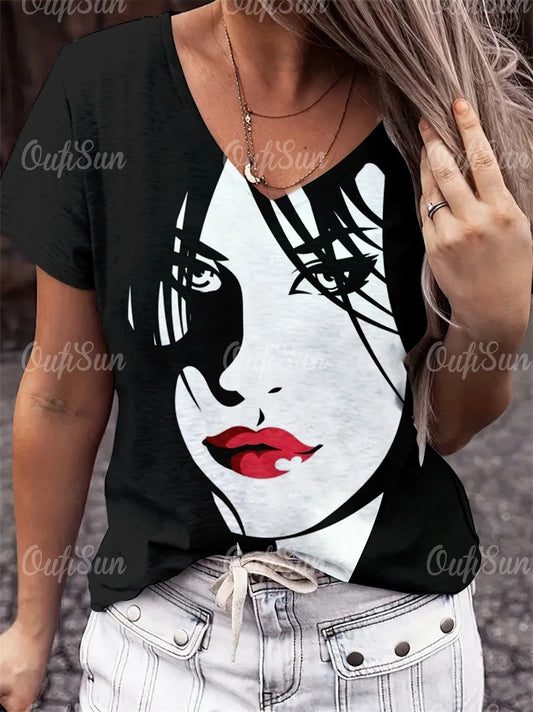 Woman Face Shape Fashion T-Shirt (S- 5XL) [SELECTION] - ALOE WINGS STORE