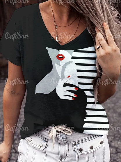 Woman Face Shape Fashion T-Shirt (S- 5XL) [SELECTION] - ALOE WINGS STORE