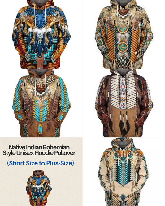 Native Indian Bohemian Style Unisex Hoodie Pullover (Short Size to Plus-Size) - ALOE WINGS STORE