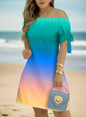 Women's Off-Shoulder Mini Dress – Casual Summer Short Sleeve Dress with Bow Detail | Elegant Relaxed Fit Party Outfit (Sizes up to 3XL)