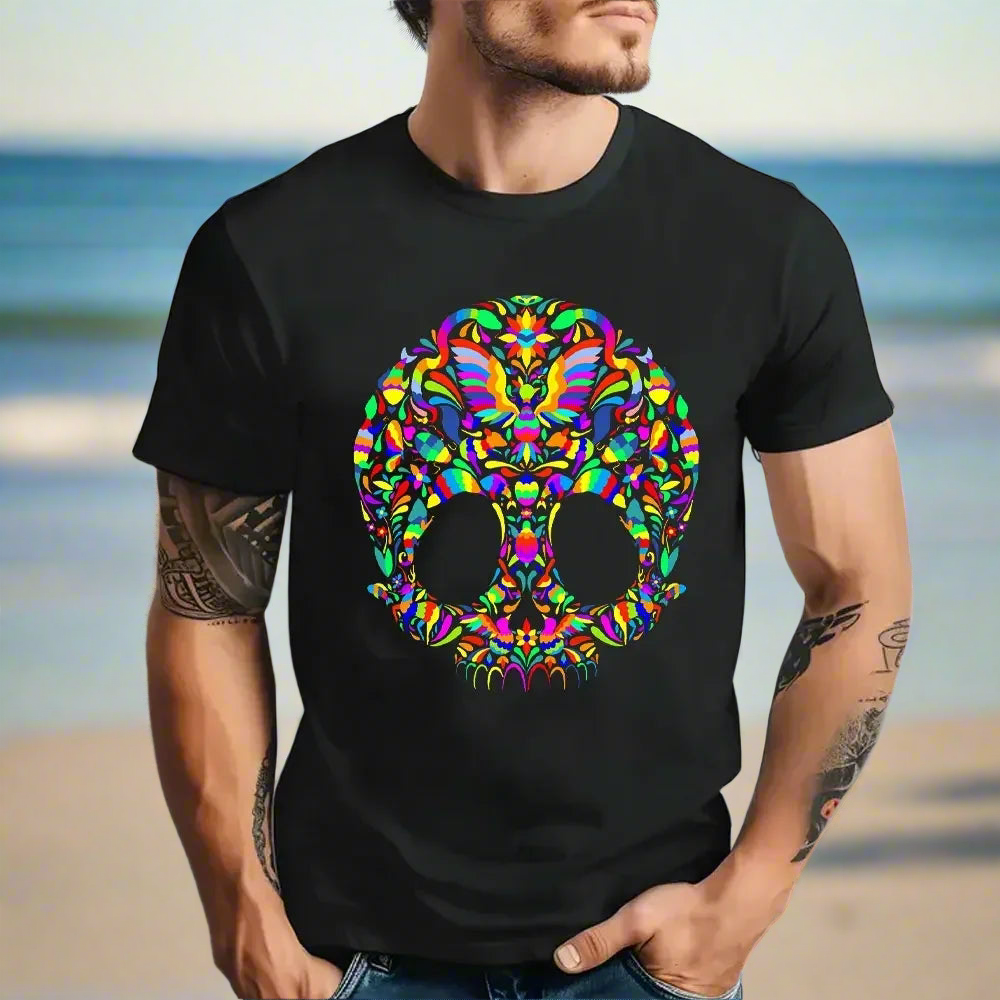 Day of the Dead Sugar Skull Anime T-Shirt - Casual Halloween Design