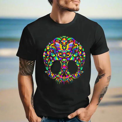 Day of the Dead Sugar Skull Anime T-Shirt - Casual Halloween Design