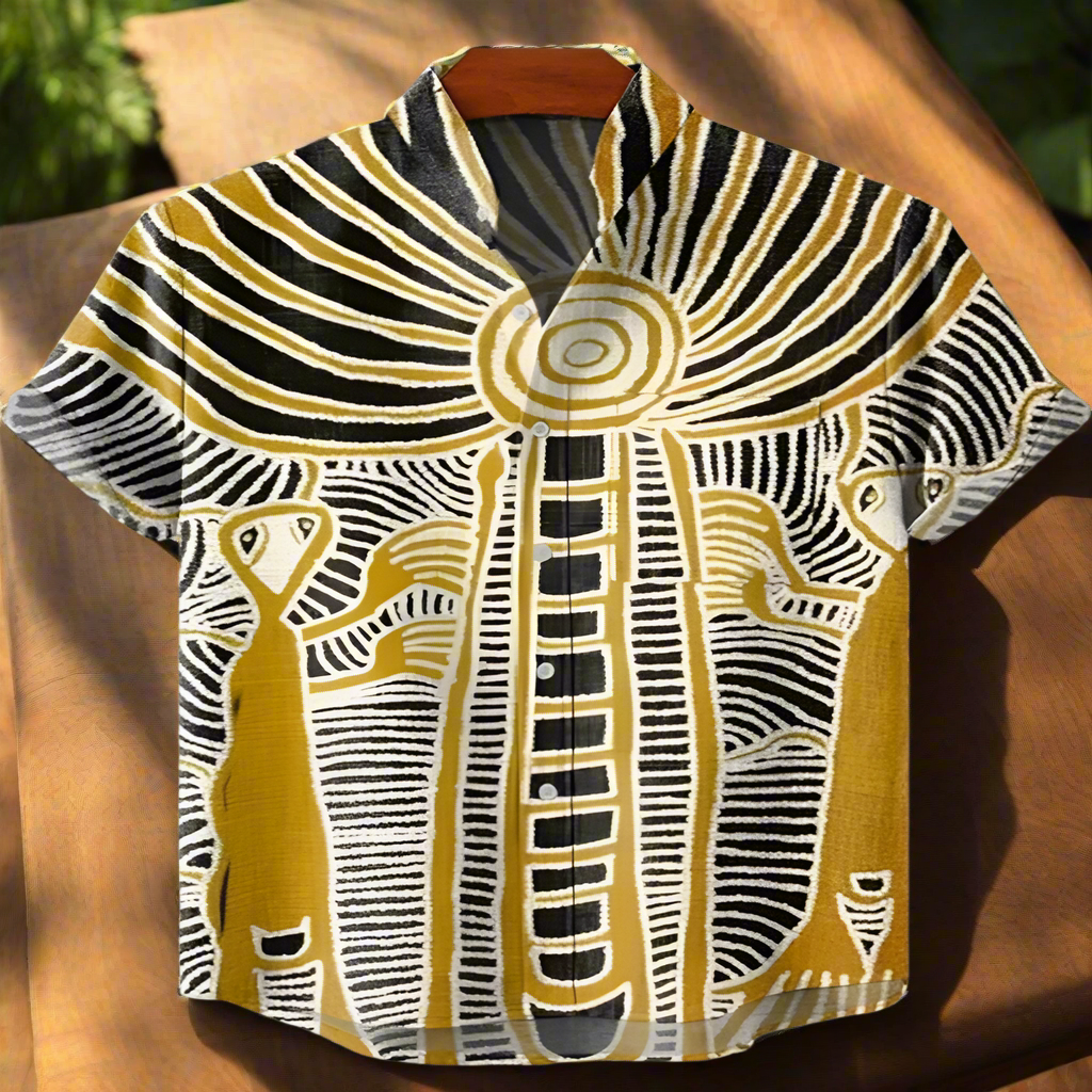 Men's Retro Ethnic Tribal Short Sleeve Shirt – Vintage African-Inspired Print Casual Top for Beach, Festivals & Street Style