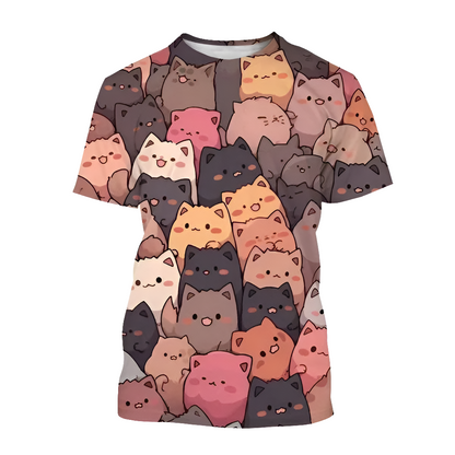 3.Funny Cute Cat 3D Print T-Shirt - Unisex Harajuku Streetwear, Summer Casual Top, Breathable & Quick Dry