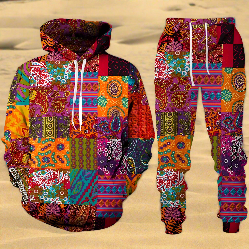 Ethnic Patterns 3D Print Tracksuit – Stylish Unisex Hoodie & Trousers Set [SELECTION]