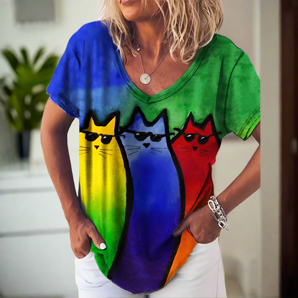 3.Chic & Playful 3D Cat Print T-Shirts - ALOE WINGS STORE