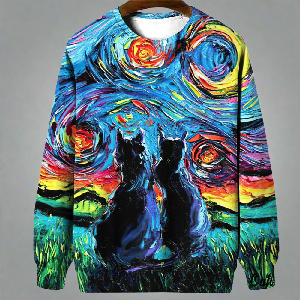 Night Sky Cat Abstract Art Plus Size Included Sweatshirt [SELECTION] - ALOE WINGS STORE