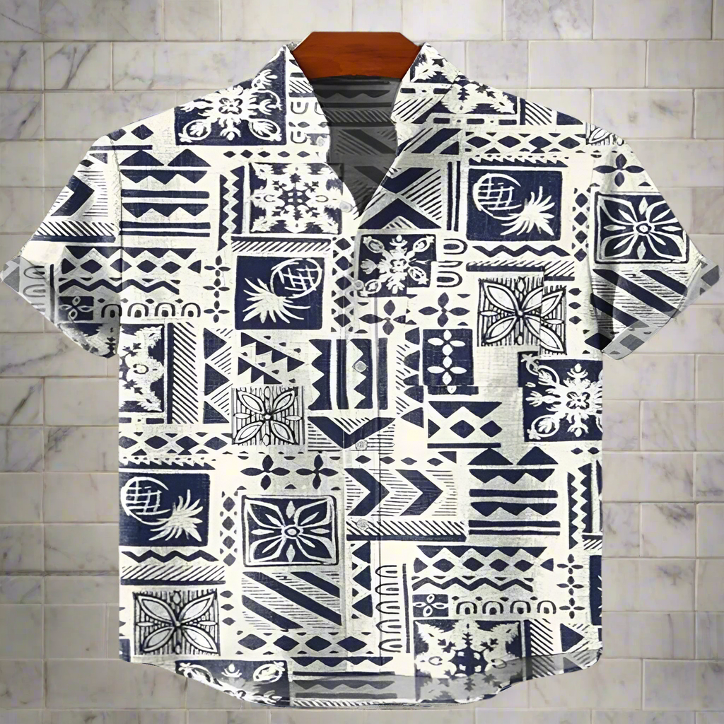 Men's Retro Ethnic Tribal Short Sleeve Shirt – Vintage African-Inspired Print Casual Top for Beach, Festivals & Street Style