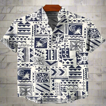 Men's Retro Ethnic Tribal Short Sleeve Shirt – Vintage African-Inspired Print Casual Top for Beach, Festivals & Street Style