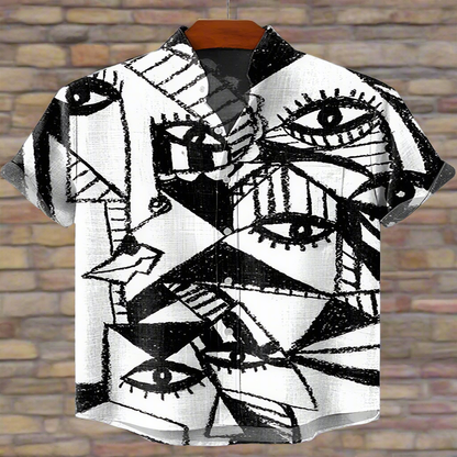 Men’s Retro Ethnic Tribal Print Shirt – Vintage African Style Bamboo Linen Short Sleeve Casual Top | Festival, Beach & Streetwear Fashion
