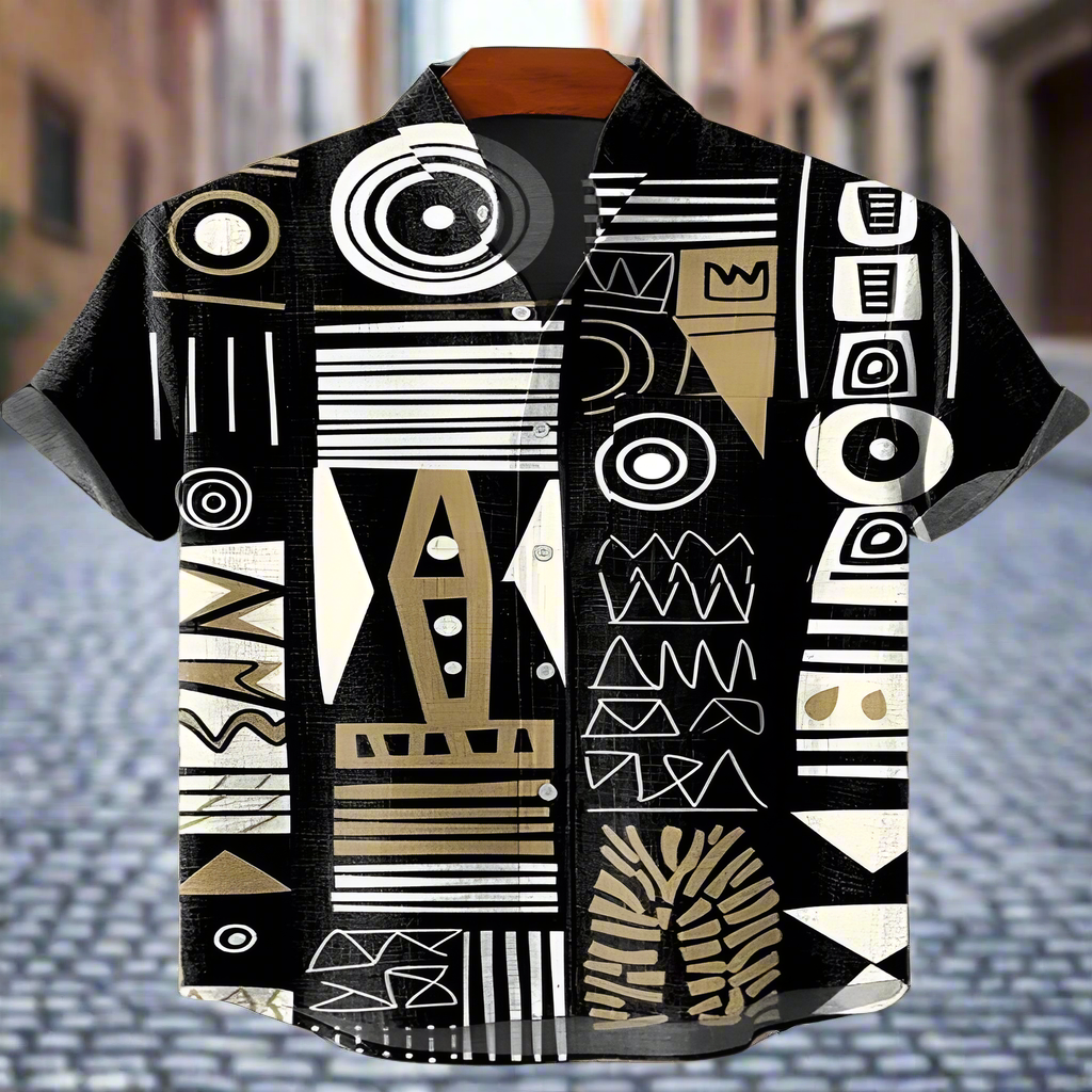 Men's Retro Ethnic Tribal Short Sleeve Shirt – Vintage African-Inspired Print Casual Top for Beach, Festivals & Street Style