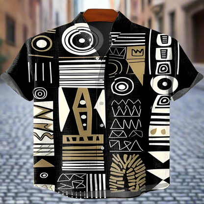 Men's Retro Ethnic Tribal Short Sleeve Shirt – Vintage African-Inspired Print Casual Top for Beach, Festivals & Street Style