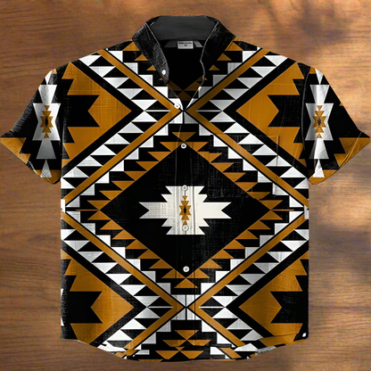 Men’s Retro Ethnic Tribal Print Shirt – Vintage African Style Bamboo Linen Short Sleeve Casual Top | Festival, Beach & Streetwear Fashion