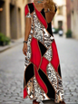 Red Patchwork Leopard Print V-Neck Maxi Dress – Bold Sleeveless Summer Look