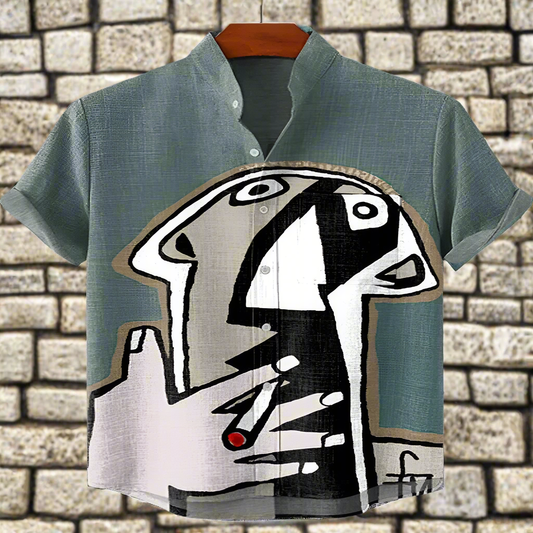Men’s Retro Ethnic Tribal Print Shirt – Vintage African Style Bamboo Linen Short Sleeve Casual Top | Festival, Beach & Streetwear Fashion