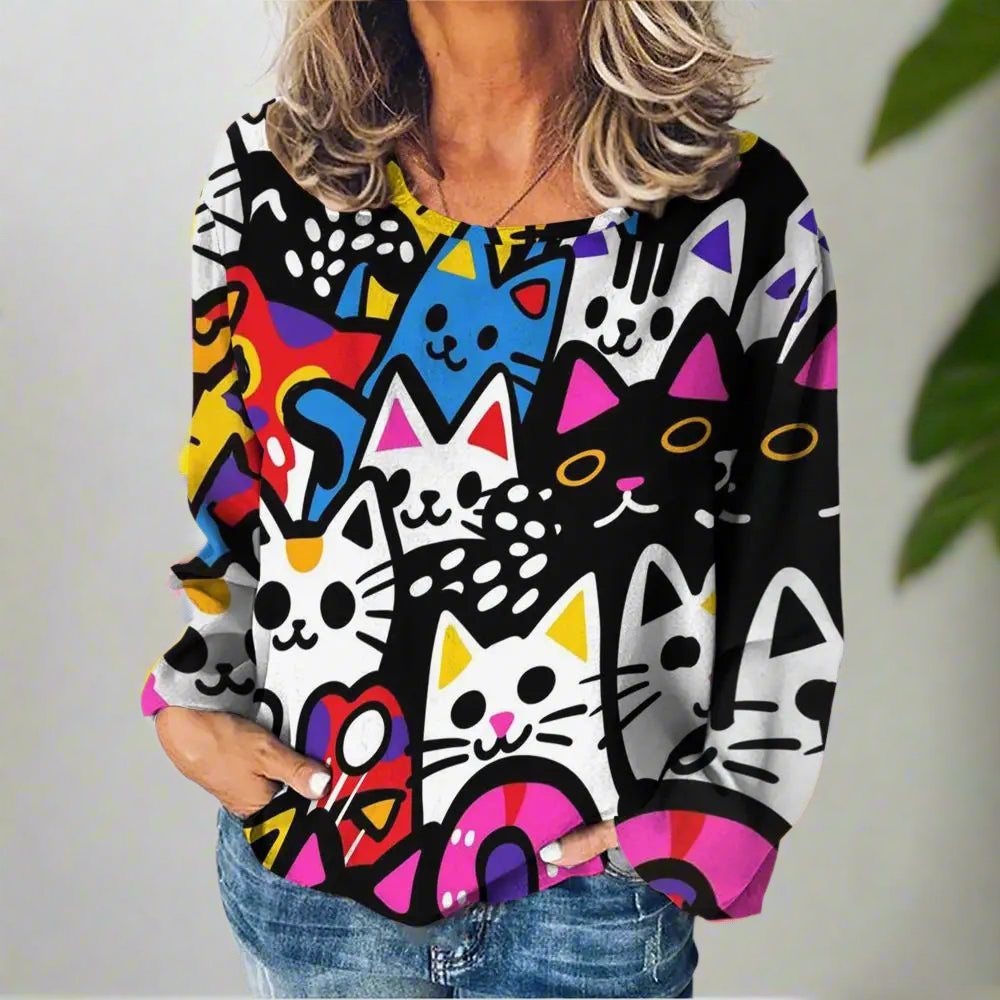 Stylish Cat Patchwork Unisex Sweatshirt (Size S to XXXL) Collection - ALOE WINGS STORE