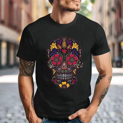 Day of the Dead Sugar Skull Anime T-Shirt - Casual Halloween Design