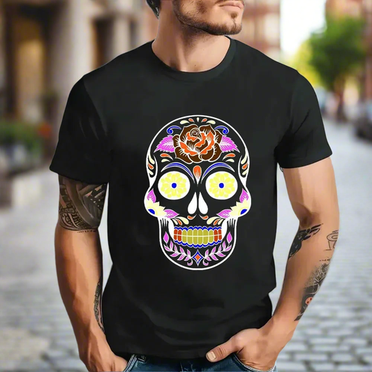 Day of the Dead Sugar Skull Anime T-Shirt - Casual Halloween Design