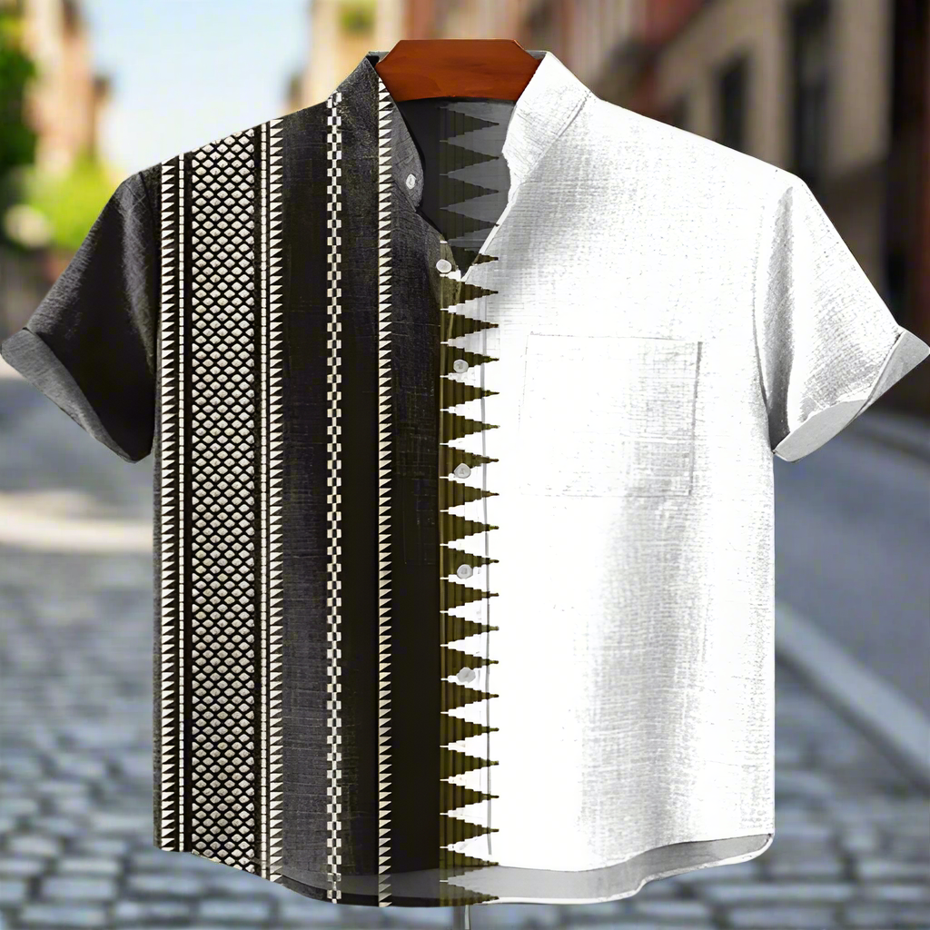 Men’s Retro Ethnic Tribal Print Shirt – Vintage African Style Bamboo Linen Short Sleeve Casual Top | Festival, Beach & Streetwear Fashion