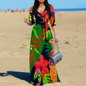 Tropical Flamingo Floral Wrap Dress for Women – Vibrant Summer Maxi Dresses – S-3XL