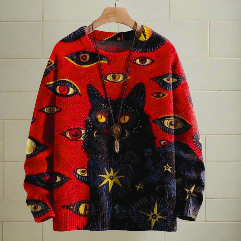 Vintage-Inspired Cat Art 3D Print Unisex Pullover Sweaters - Cosy Novelty Knitwear