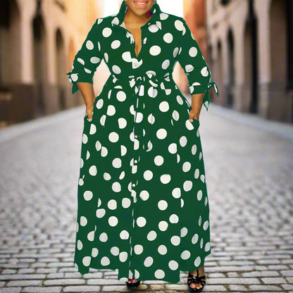 Plus Size Polka Dot A-Line Dress for Women – Elegant High Waist Spandex Midi in Multiple Colours (1XL–8XL)