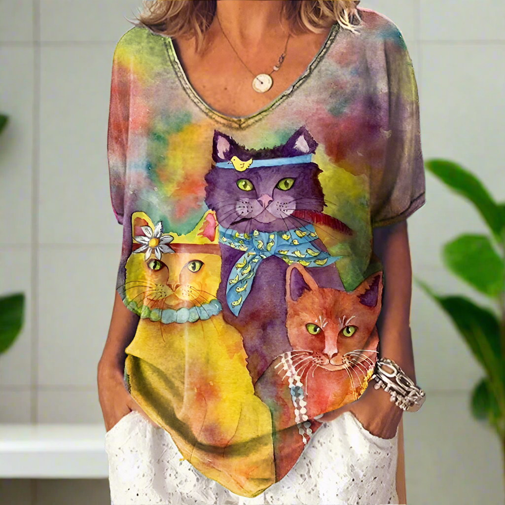3.Chic & Playful 3D Cat Print T-Shirts - ALOE WINGS STORE
