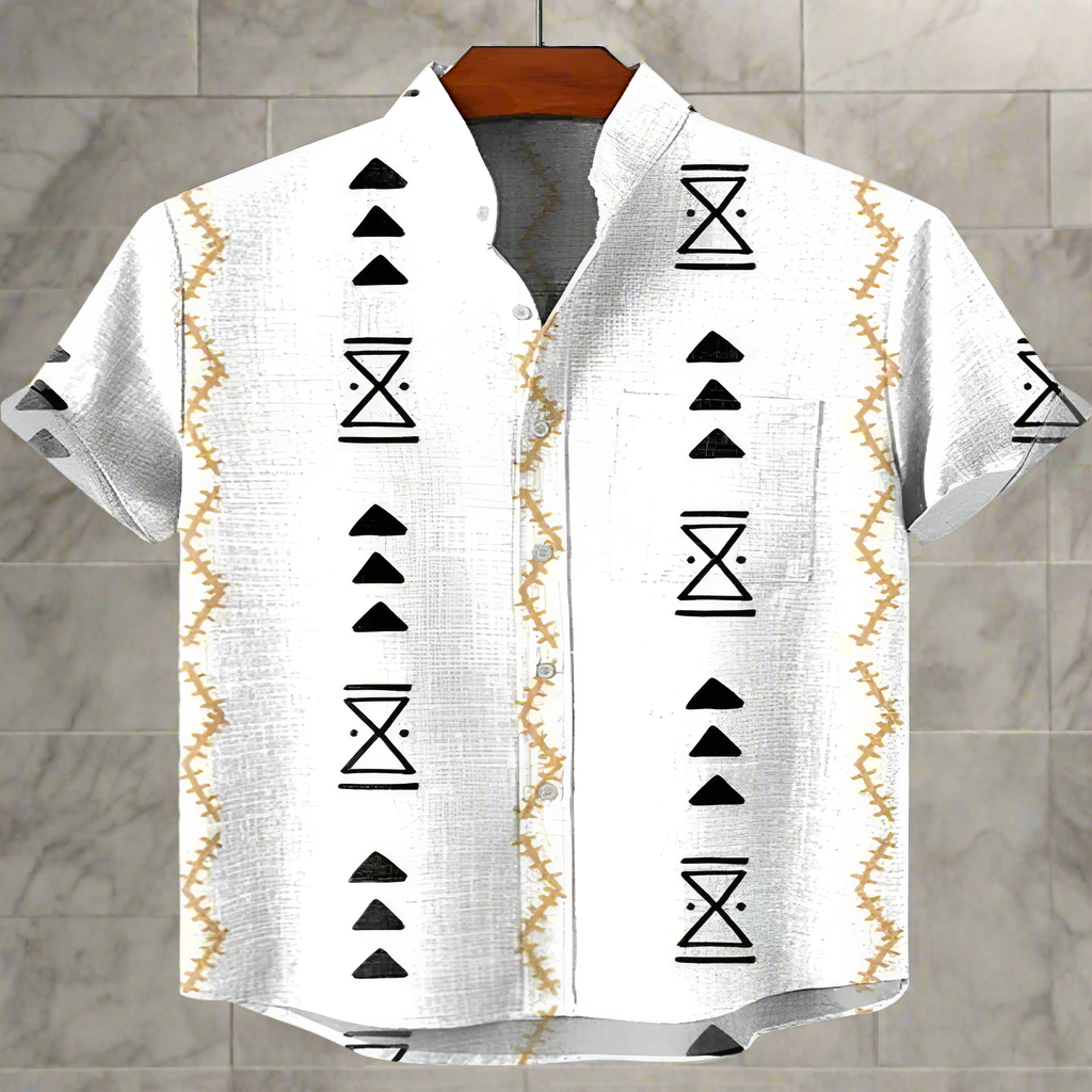 Men's Retro Ethnic Tribal Short Sleeve Shirt – Vintage African-Inspired Print Casual Top for Beach, Festivals & Street Style