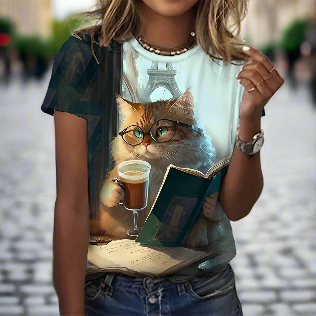 Artistic 3D Printed Cute Cat T-Shirt Collection - ALOE WINGS STORE