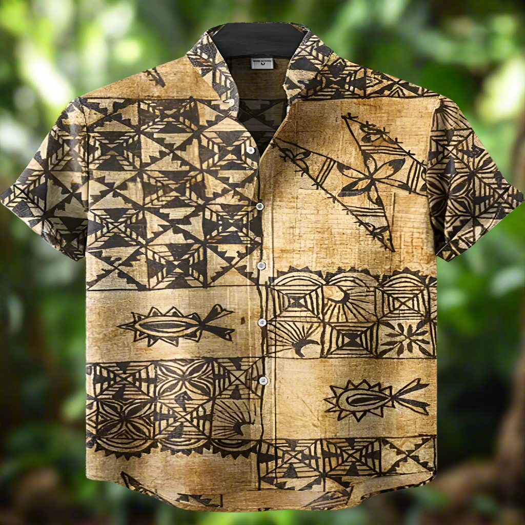 Men’s Retro Ethnic Tribal Print Shirt – Vintage African Style Bamboo Linen Short Sleeve Casual Top | Festival, Beach & Streetwear Fashion