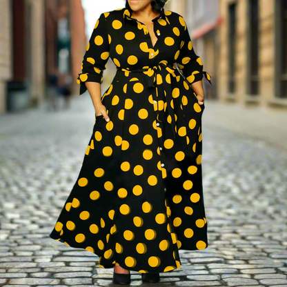Plus Size Polka Dot A-Line Dress for Women – Elegant High Waist Spandex Midi in Multiple Colours (1XL–8XL)