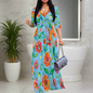 Women's Tropical Print Maxi Dress: V-Neck Wrap Style with Belt, Long Summer Dress (XS–3XL)
