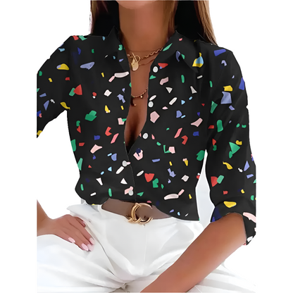 Women's Floral Print Button-Up Blouse – Long Sleeve Loose Fit Vintage Shirt